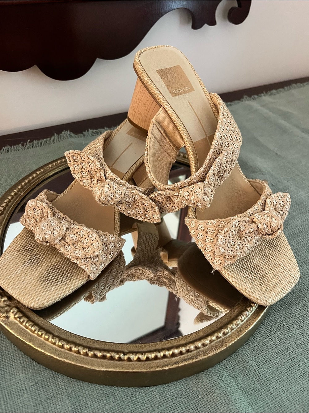 Dolce Vita Beige Woven Knot-Detail Block Heel Sandals